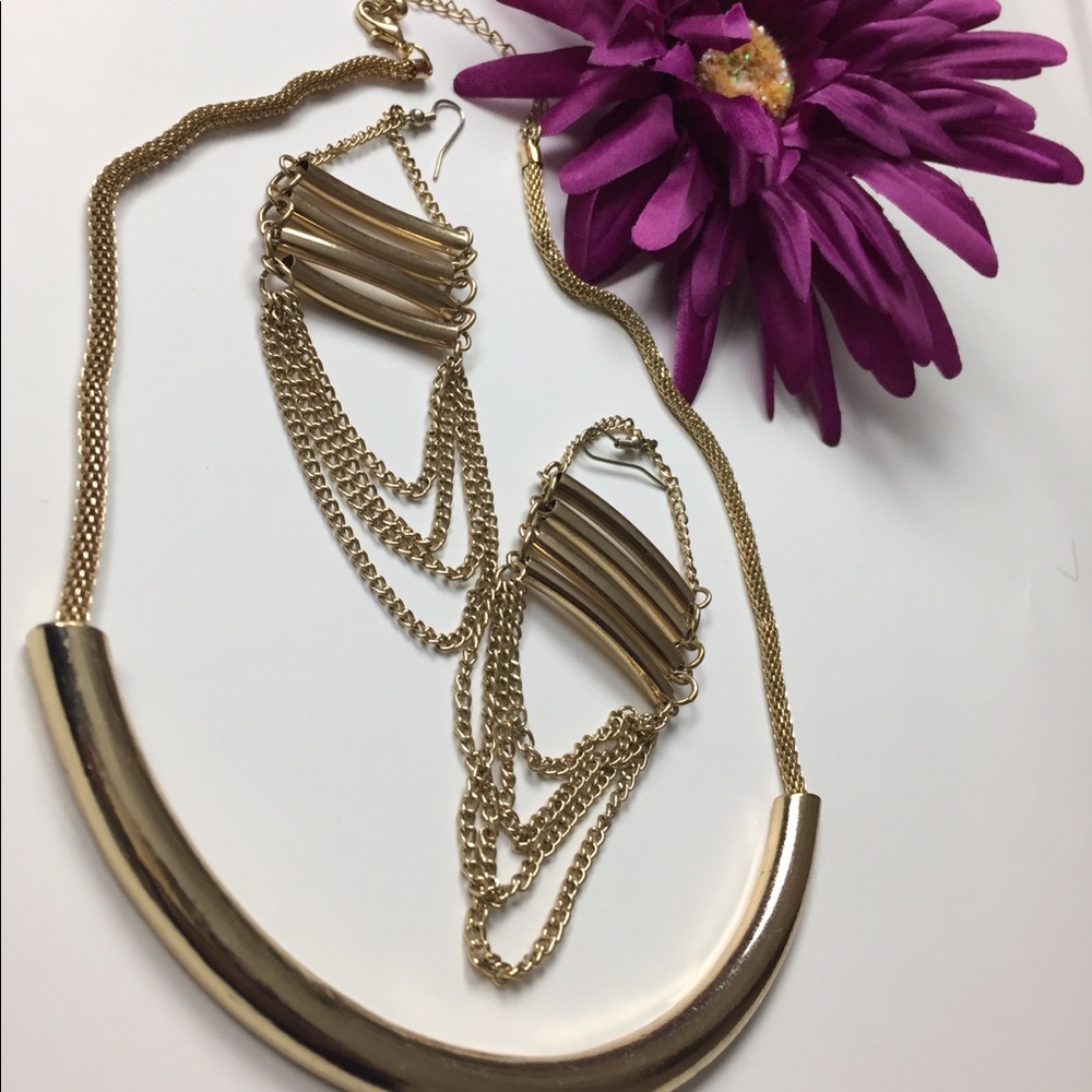 Gold necklaces and matching earrings